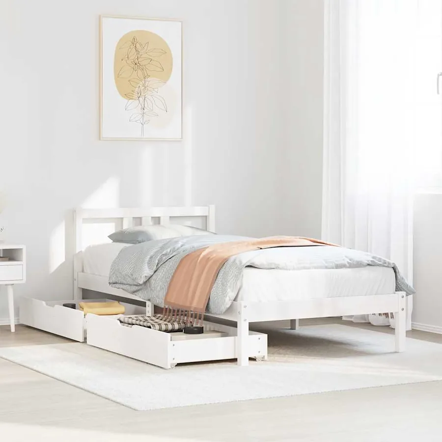 Cadre de lit sans matelas blanc 90x200 cm bois de pin massif