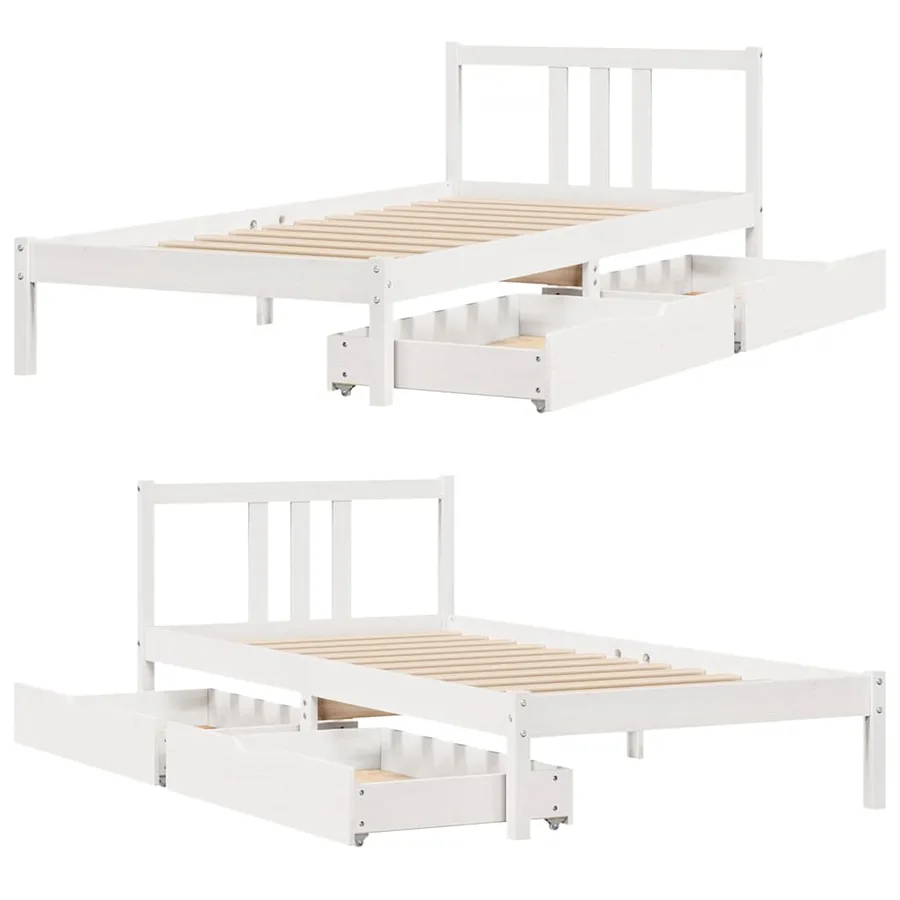 Cadre de lit sans matelas blanc 90x200 cm bois de pin massif - 9