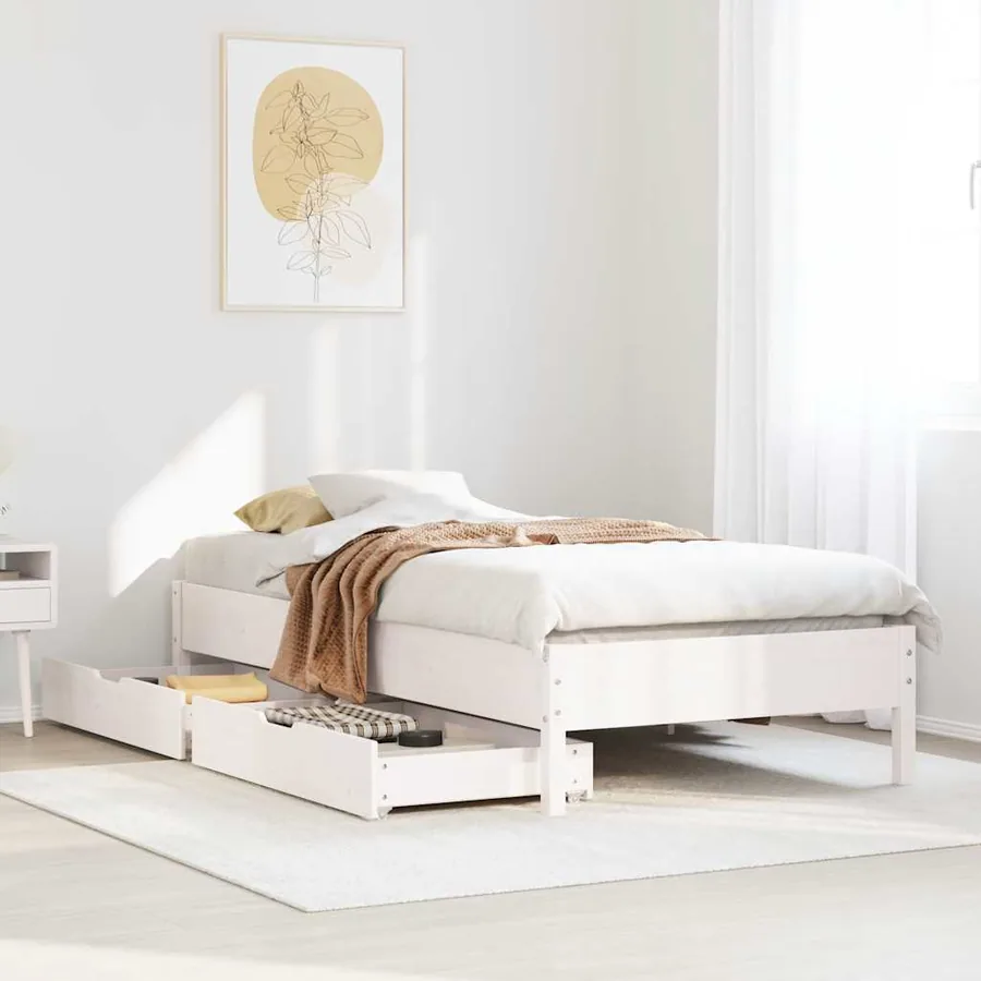 Cadre de lit sans matelas blanc 100x200 cm bois de pin massif
