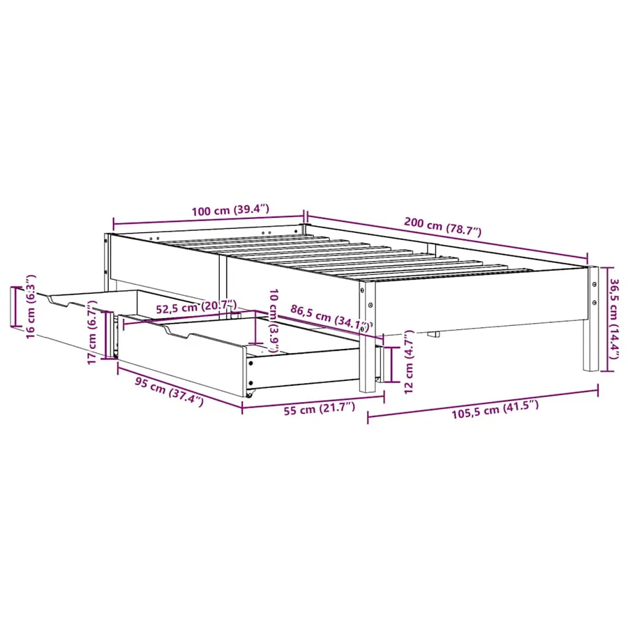 Cadre de lit sans matelas blanc 100x200 cm bois de pin massif - 11