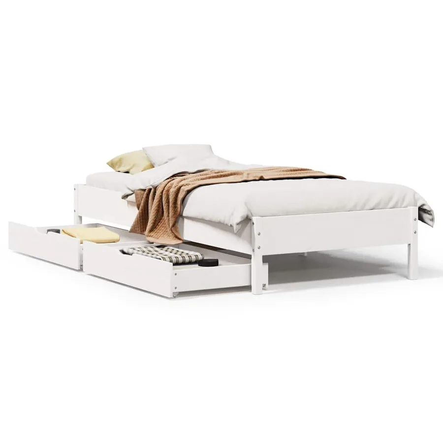 Cadre de lit sans matelas blanc 100x200 cm bois de pin massif - 2