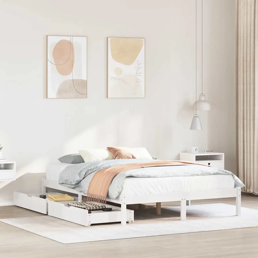 Cadre de lit sans matelas blanc 150x200 cm bois de pin massif