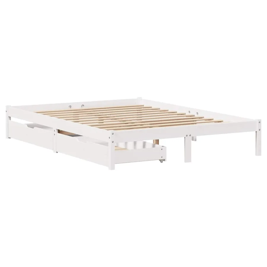 Cadre de lit sans matelas blanc 150x200 cm bois de pin massif - 3