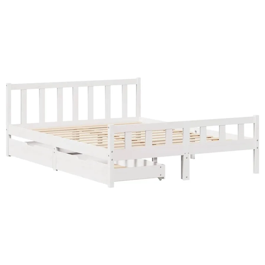 Cadre de lit sans matelas blanc 150x200 cm bois de pin massif - 3
