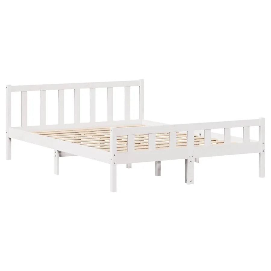Cadre de lit sans matelas blanc 150x200 cm bois de pin massif - 7