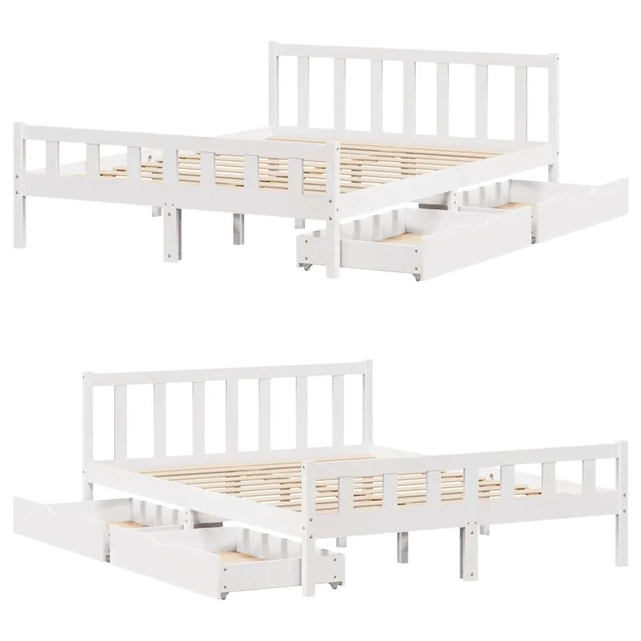 Cadre de lit sans matelas blanc 150x200 cm bois de pin massif - 9