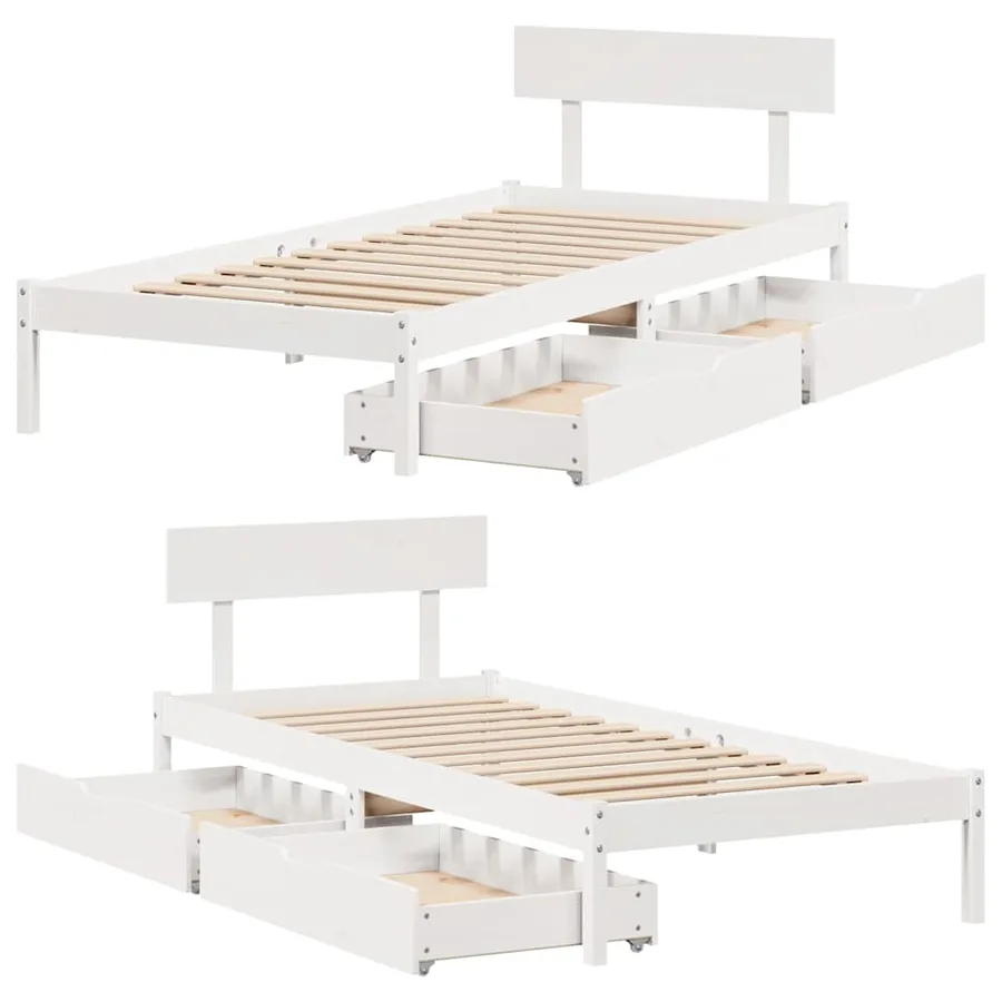 Cadre de lit sans matelas blanc 90x200 cm bois de pin massif - 9