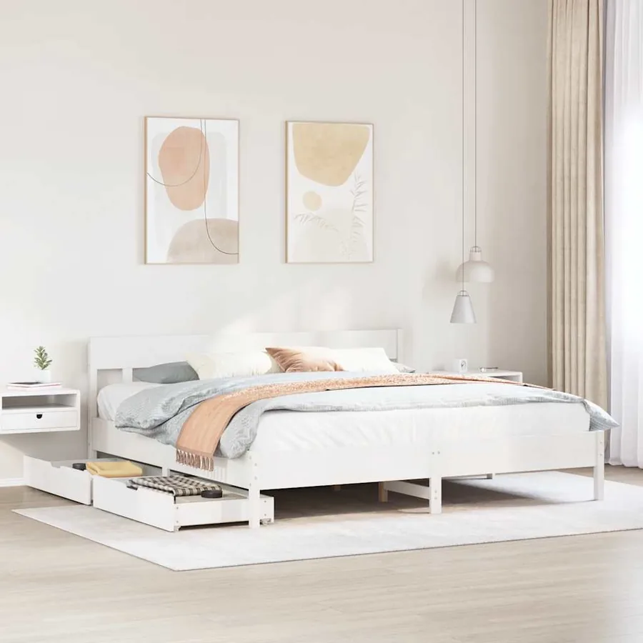 Cadre de lit sans matelas blanc 180x200 cm bois massif de pin