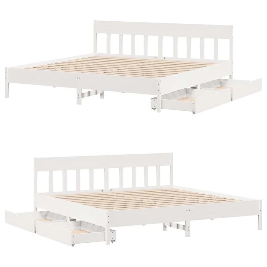 Cadre de lit sans matelas blanc 180x200 cm bois massif de pin - 9