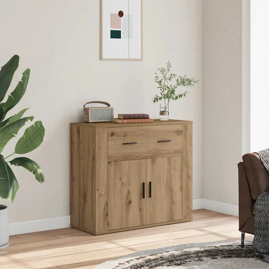Buffet chêne artisanal 80x33x70 cm bois d'ingénierie