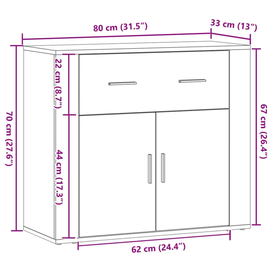 Buffet chêne artisanal 80x33x70 cm bois d'ingénierie - 9
