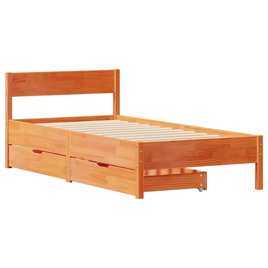 Cadre de lit sans matelas cire marron 100x200cm bois pin massif - 3