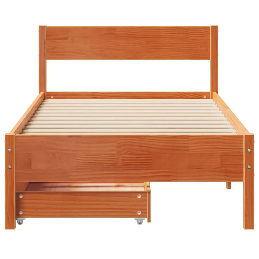 Cadre de lit sans matelas cire marron 100x200cm bois pin massif - 4