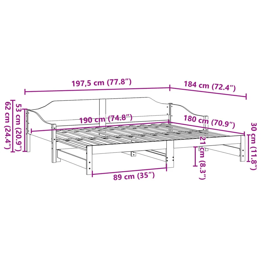 Lit de jour et lit gigogne sans matelas 90x190 cm bois massif - 13