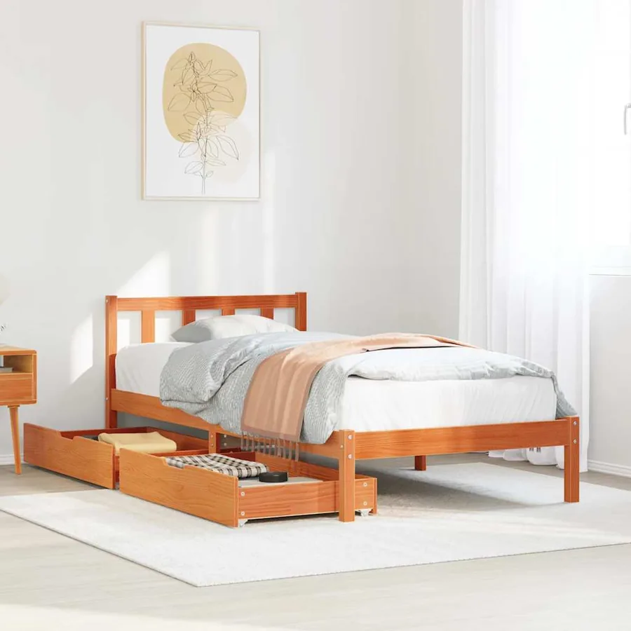Cadre de lit sans matelas cire marron 100x200cm bois pin massif