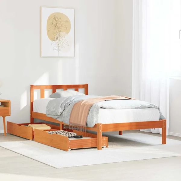 Cadre de lit sans matelas cire marron 100x200cm bois pin massif