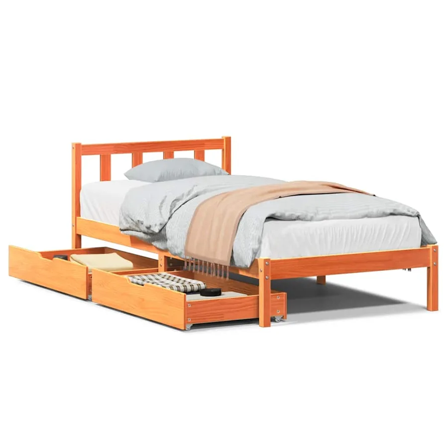 Cadre de lit sans matelas cire marron 100x200cm bois pin massif - 2