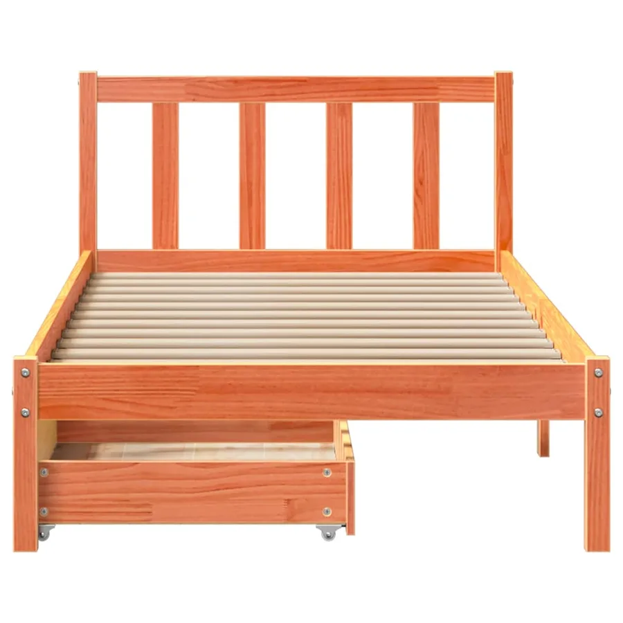 Cadre de lit sans matelas cire marron 100x200cm bois pin massif - 4