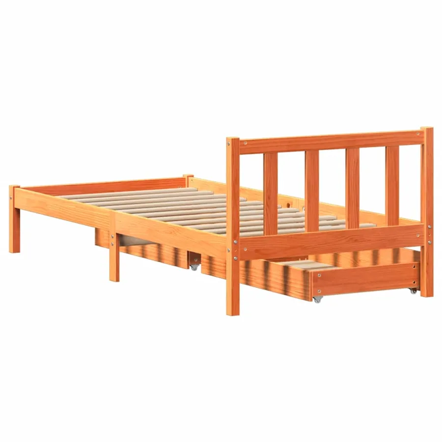 Cadre de lit sans matelas cire marron 100x200cm bois pin massif - 6