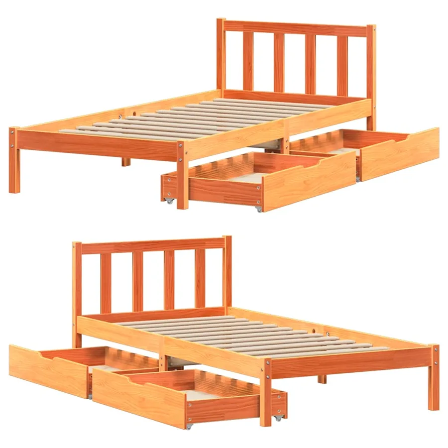 Cadre de lit sans matelas cire marron 100x200cm bois pin massif - 9