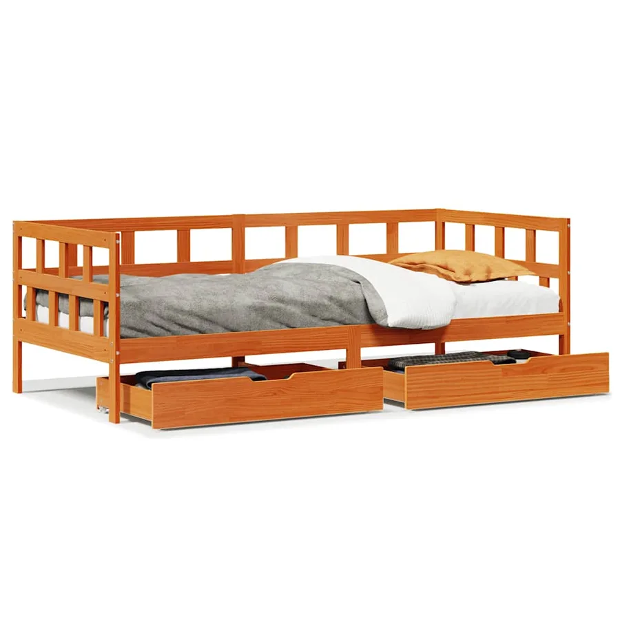 Lit de jour avec tiroirs sans matelas cire marron 80x200cm bois - 2