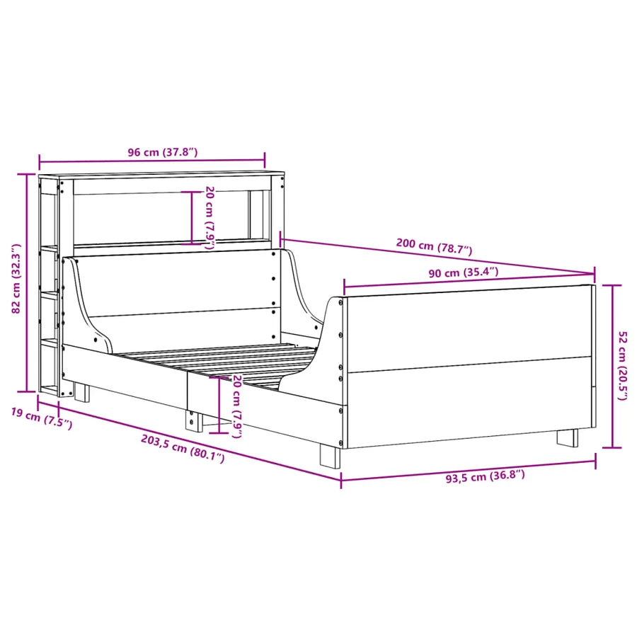 Cadre de lit sans matelas blanc 90x200 cm bois de pin massif - 12