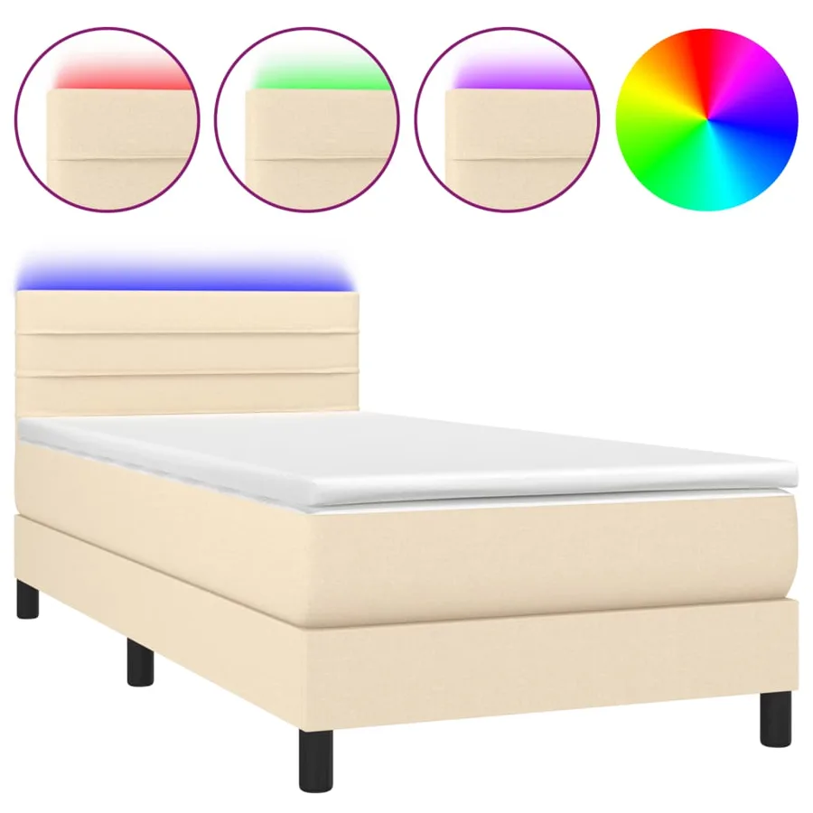 Sommier à lattes de lit avec matelas LED Crème 90x190 cm Tissu - 2