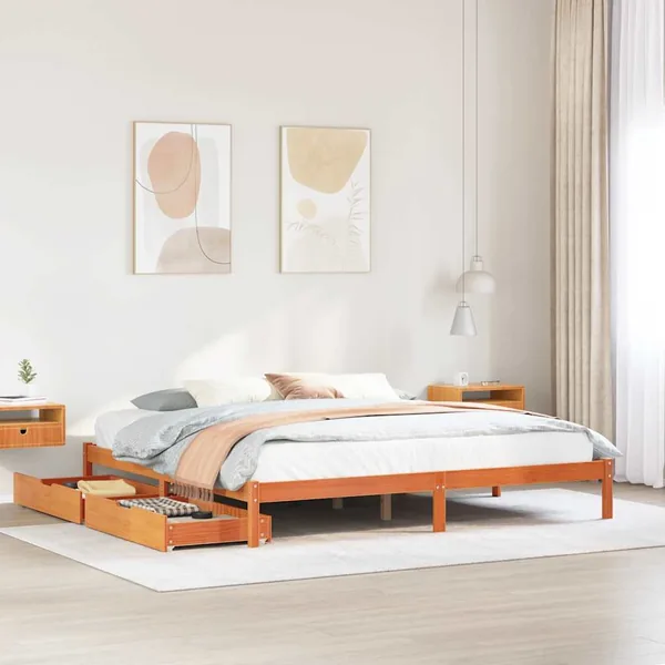Cadre de lit sans matelas cire marron 200x200cm bois pin massif