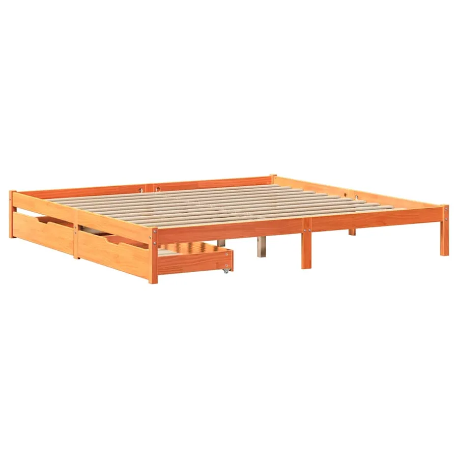 Cadre de lit sans matelas cire marron 200x200cm bois pin massif - 3