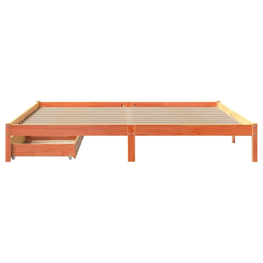 Cadre de lit sans matelas cire marron 200x200cm bois pin massif - 4