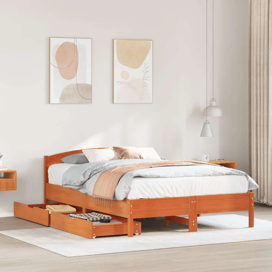 Cadre de lit sans matelas cire marron 150x200cm bois pin massif