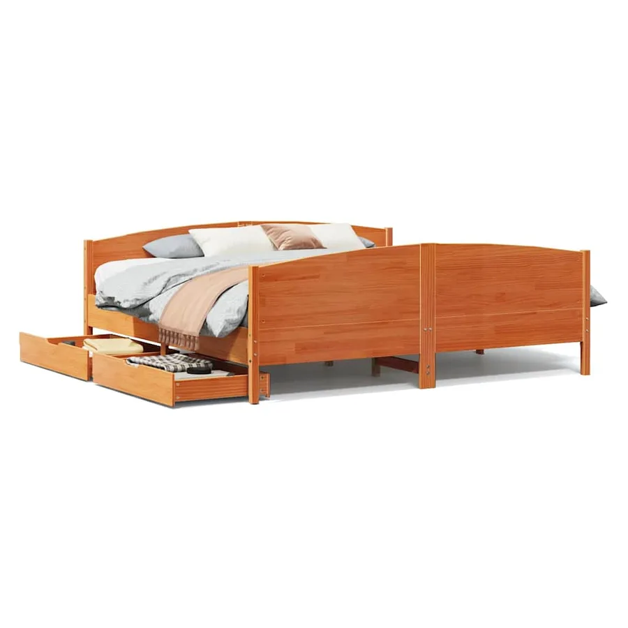 Cadre de lit sans matelas cire marron 180x200cm bois pin massif - 2