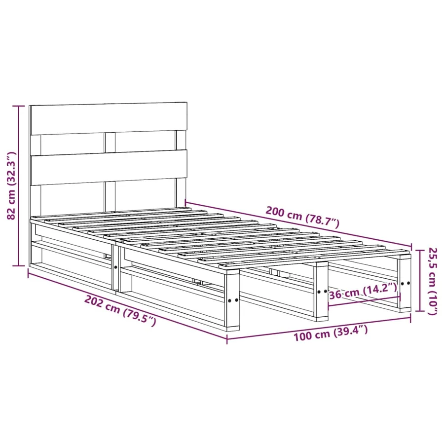 Cadre de lit sans matelas 100x200 cm bois massif de pin - 12