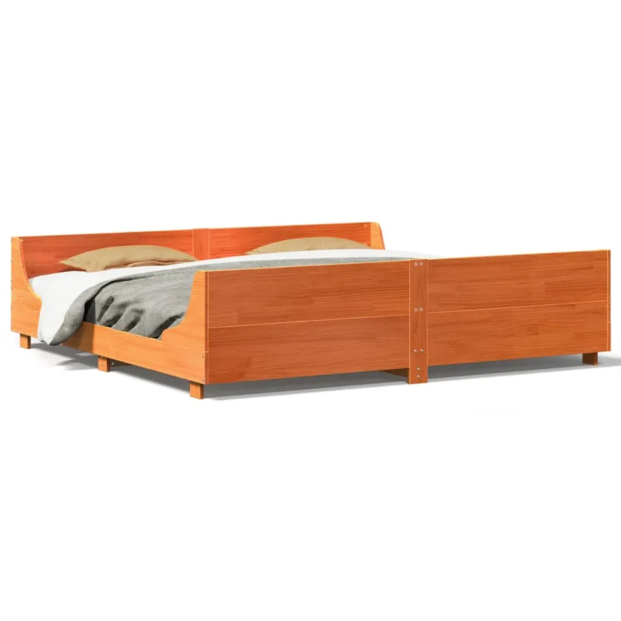 Cadre de lit sans matelas cire marron 200x200cm bois pin massif - 2