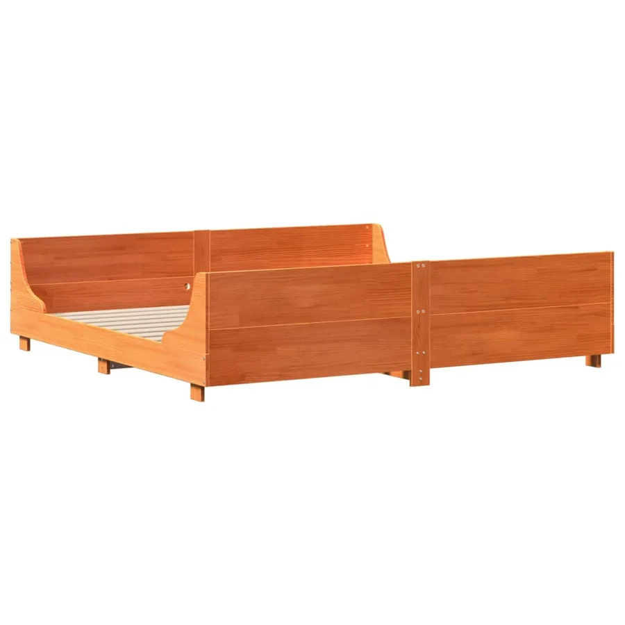 Cadre de lit sans matelas cire marron 200x200cm bois pin massif - 6