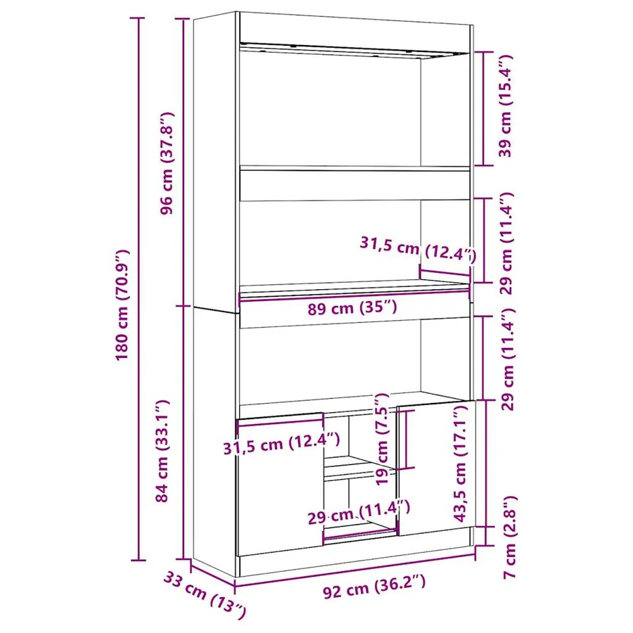 Buffet haut chêne fumé 92x33x180 cm bois d'ingénierie - 12