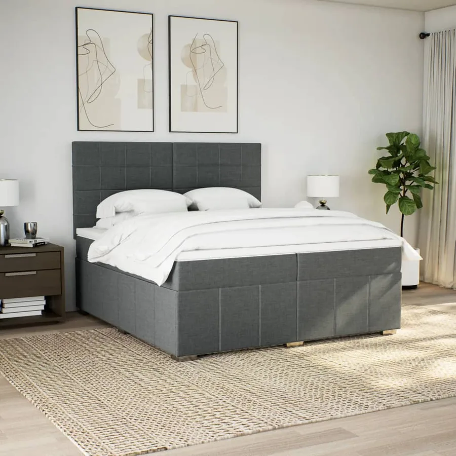 Sommier à lattes de lit avec matelas Gris foncé 200x200cm Tissu - 3