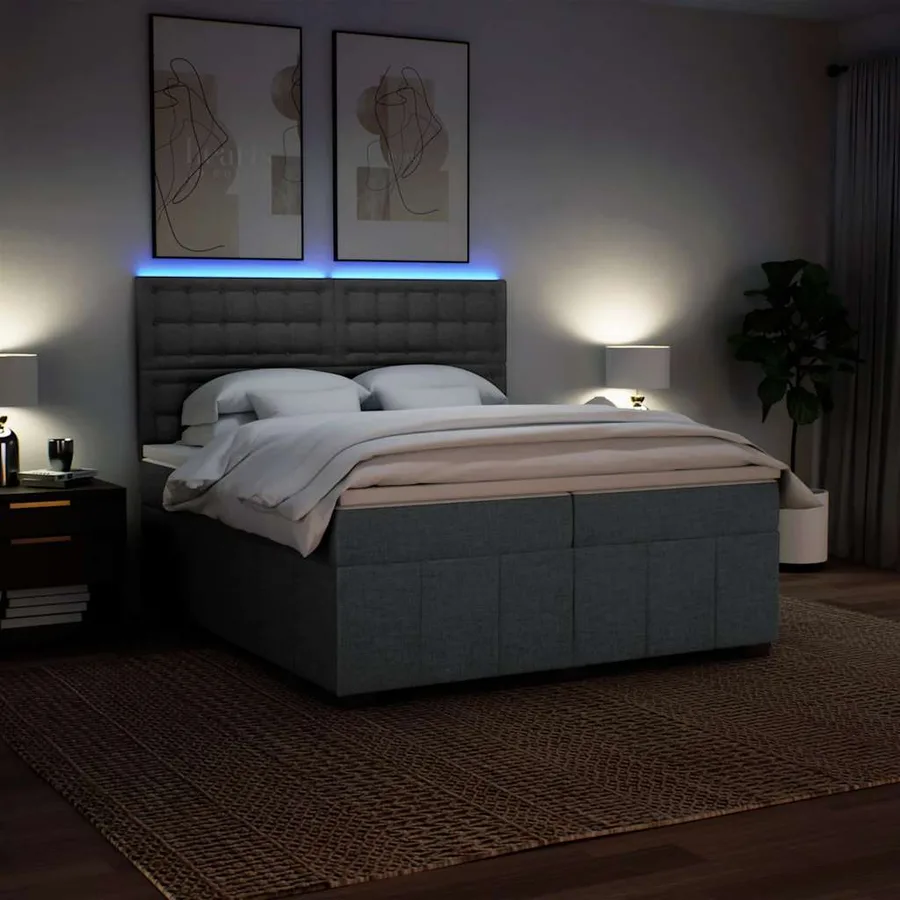 Sommier à lattes de lit avec matelas Gris foncé 200x200cm Tissu - 4