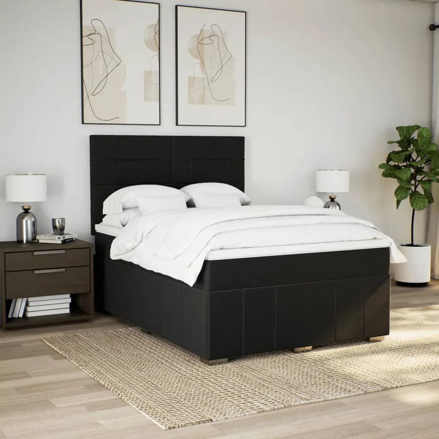 Sommier à lattes de lit avec matelas Noir 140x190 cm Tissu - 3