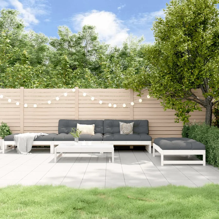 Salon de jardin 5 pcs avec coussins blanc bois massif