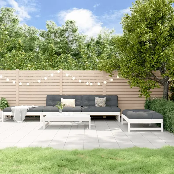 Salon de jardin 5 pcs avec coussins blanc bois massif