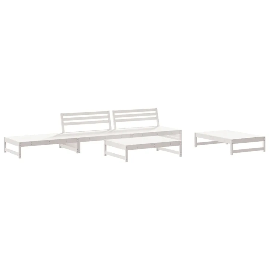 Salon de jardin 5 pcs avec coussins blanc bois massif - 3