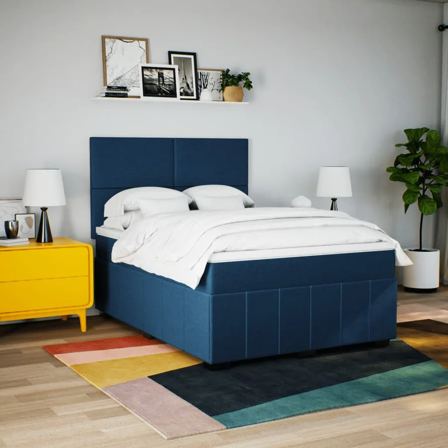 Sommier à lattes de lit avec matelas Bleu 140x200 cm Tissu - 3