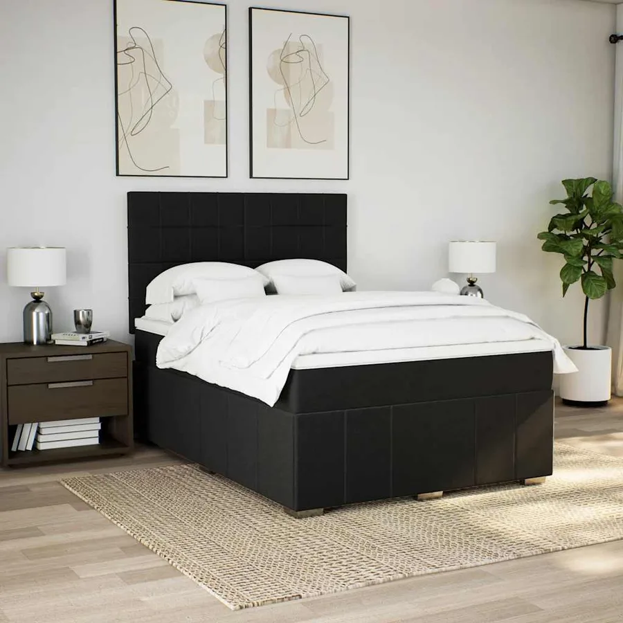 Sommier à lattes de lit avec matelas Noir 140x200 cm Tissu - 5