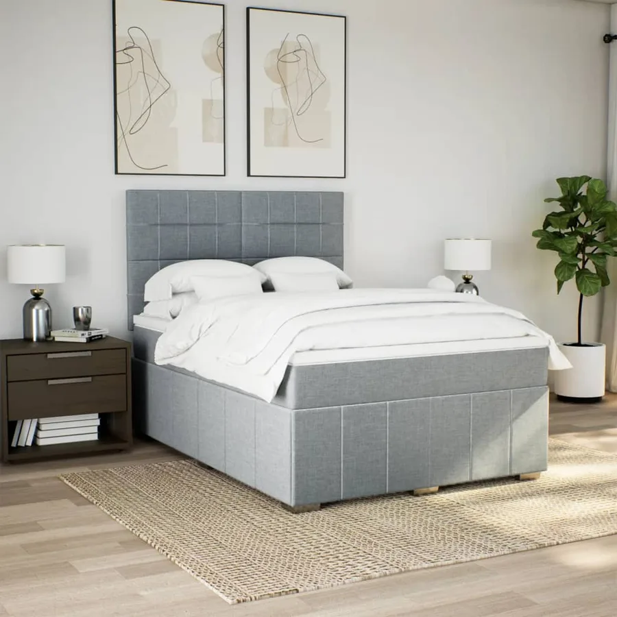 Sommier à lattes de lit avec matelas Gris clair 140x200cm Tissu - 5