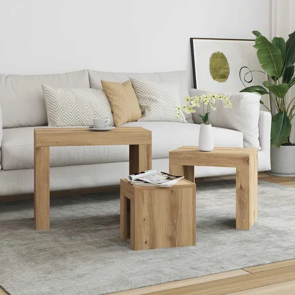 Tables basses gigognes 3 pcs chêne artisanal bois d'ingénierie