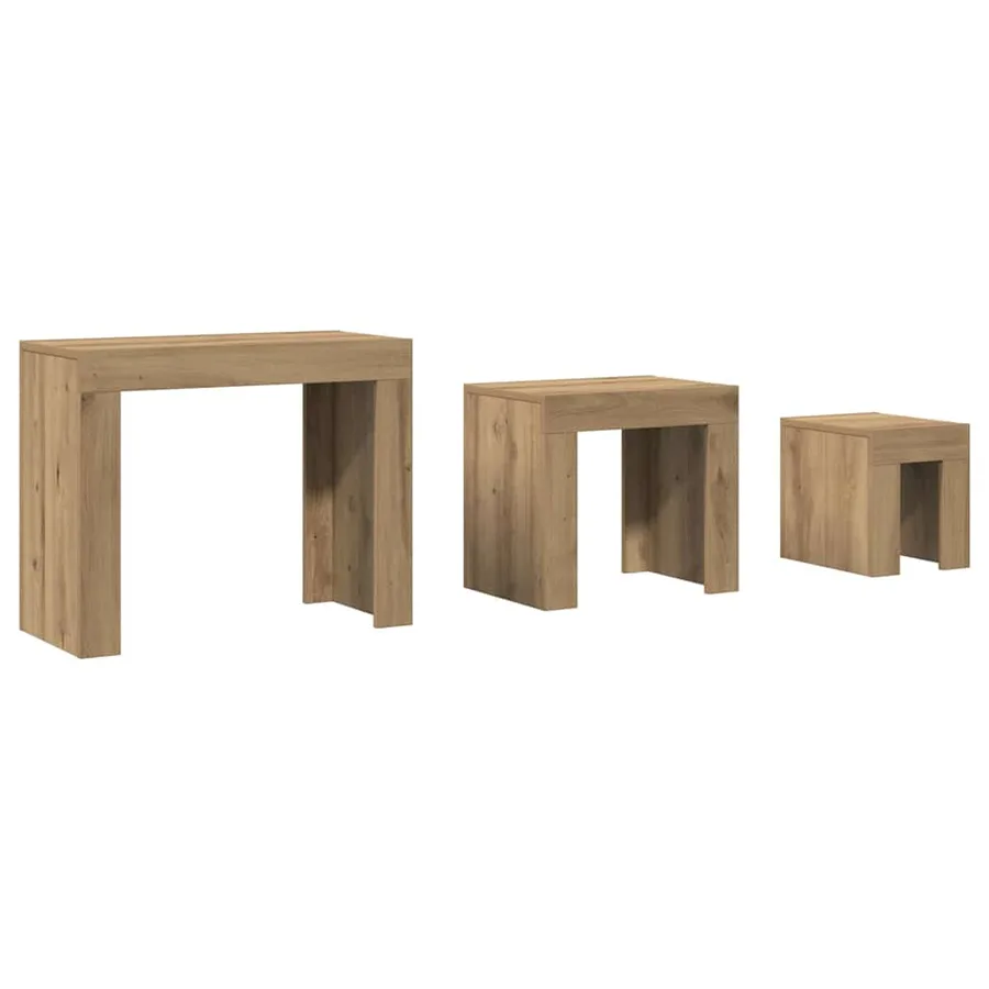 Tables basses gigognes 3 pcs chêne artisanal bois d'ingénierie - 2