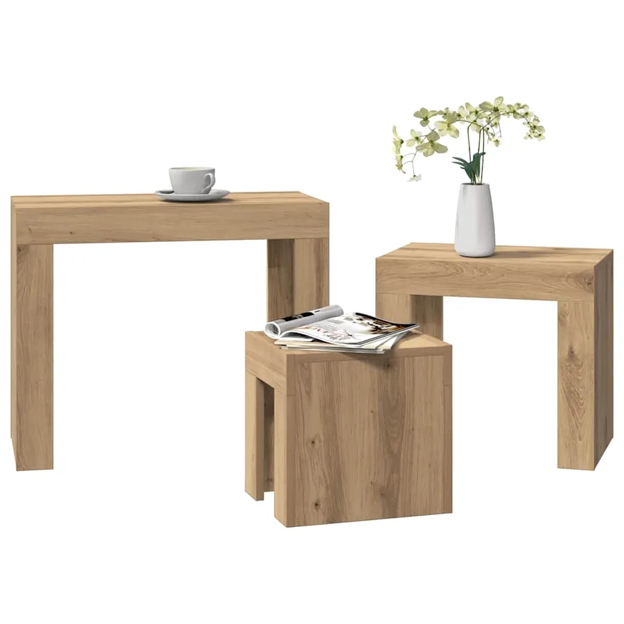 Tables basses gigognes 3 pcs chêne artisanal bois d'ingénierie - 3