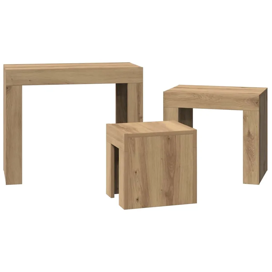 Tables basses gigognes 3 pcs chêne artisanal bois d'ingénierie - 5