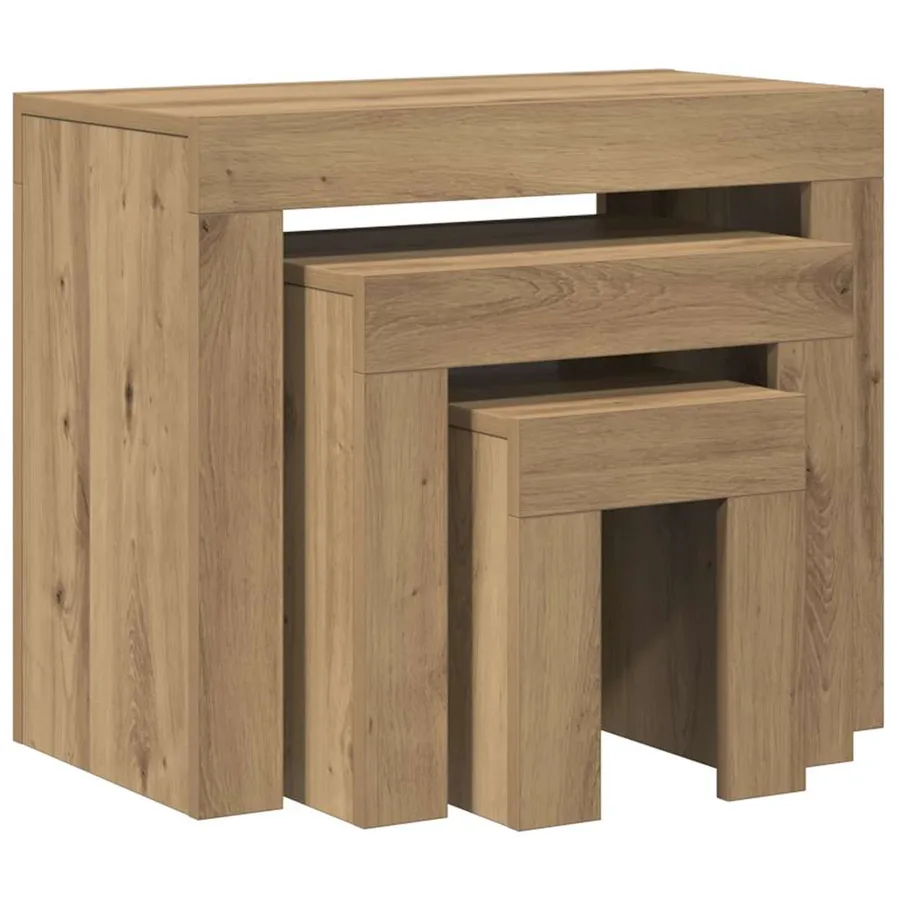 Tables basses gigognes 3 pcs chêne artisanal bois d'ingénierie - 6
